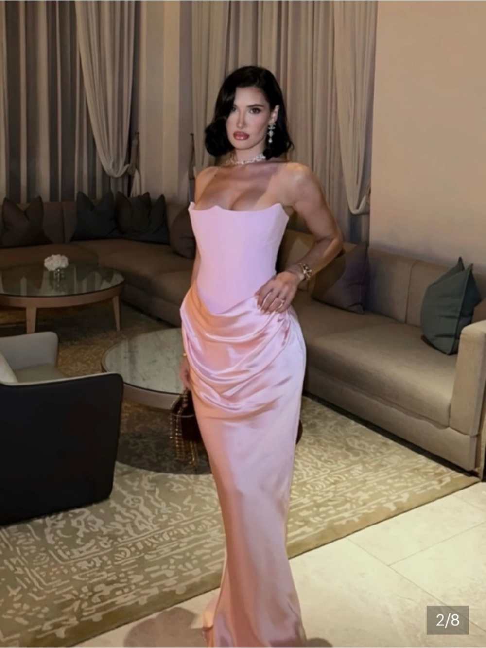 HOUSE OF CB'Persephone'Rose Shadow Strapless Corset Maxi - Picture 2 of 5
